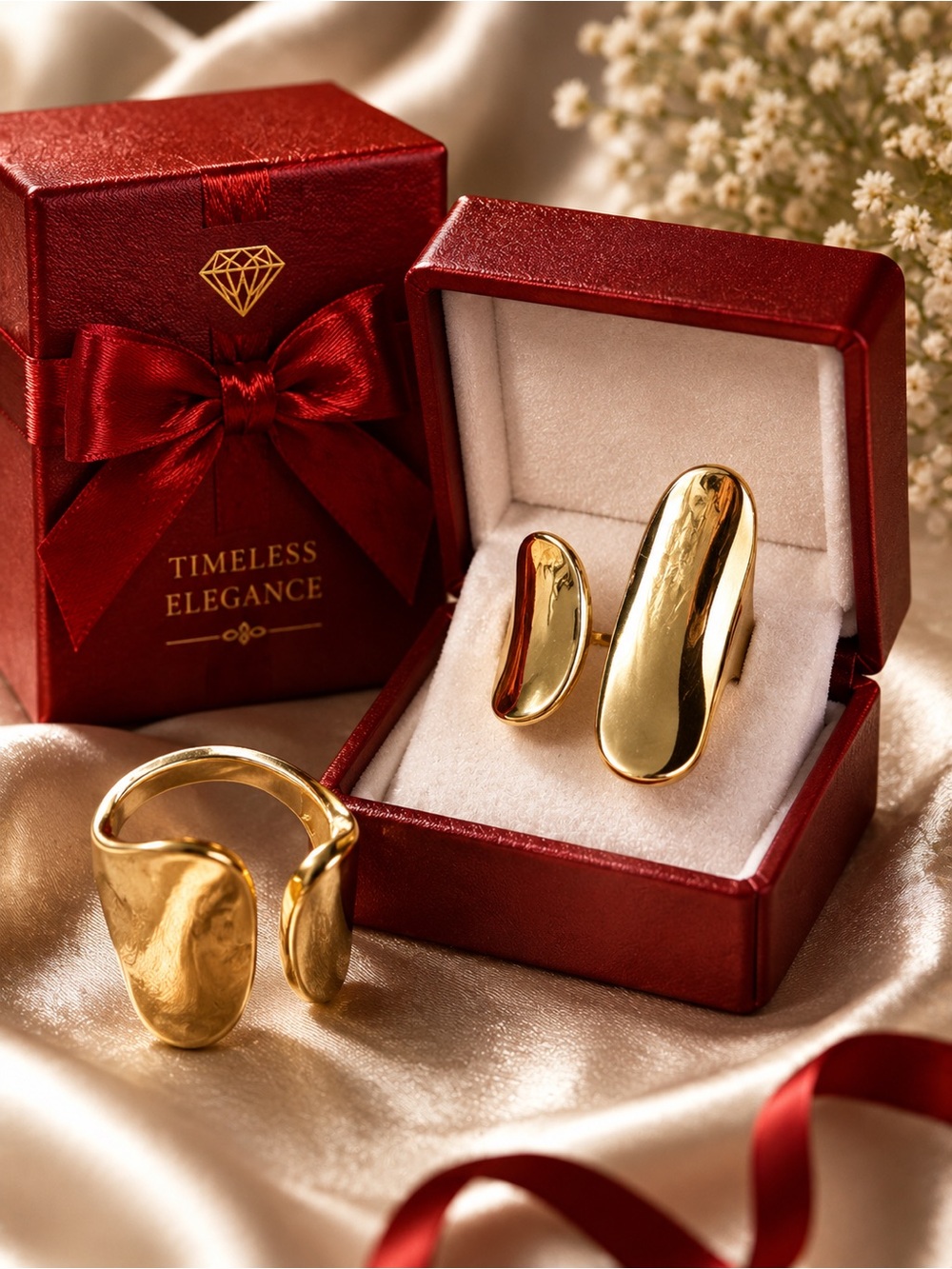 Elegant Gold-Tone Organic Curve Ring and Clip-On Earrings Set